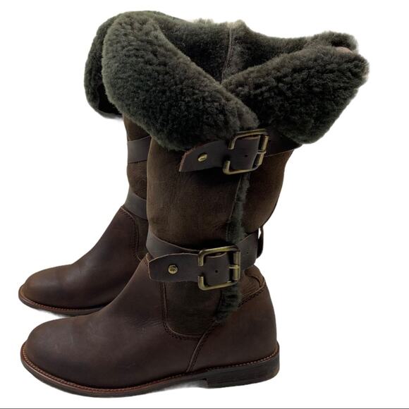 Emu brown leather and sheep fleece boots size 5 - Picture 1 of 9